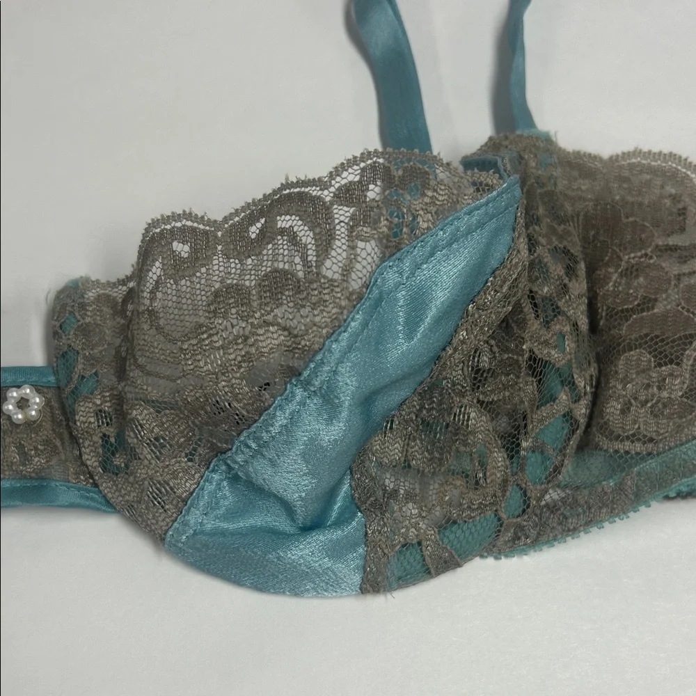 Dior Lace Trim Bra in Teal and Gray - Picture 3 of 6